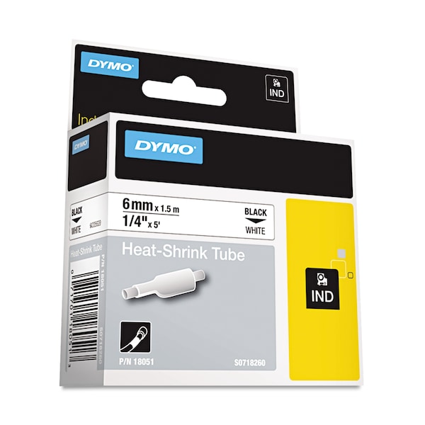 Dymo Rhino Heat Shrink Tubes Industrial Label Tape, 0.25" x 5 ft, White/Black Print DYM18051 - main